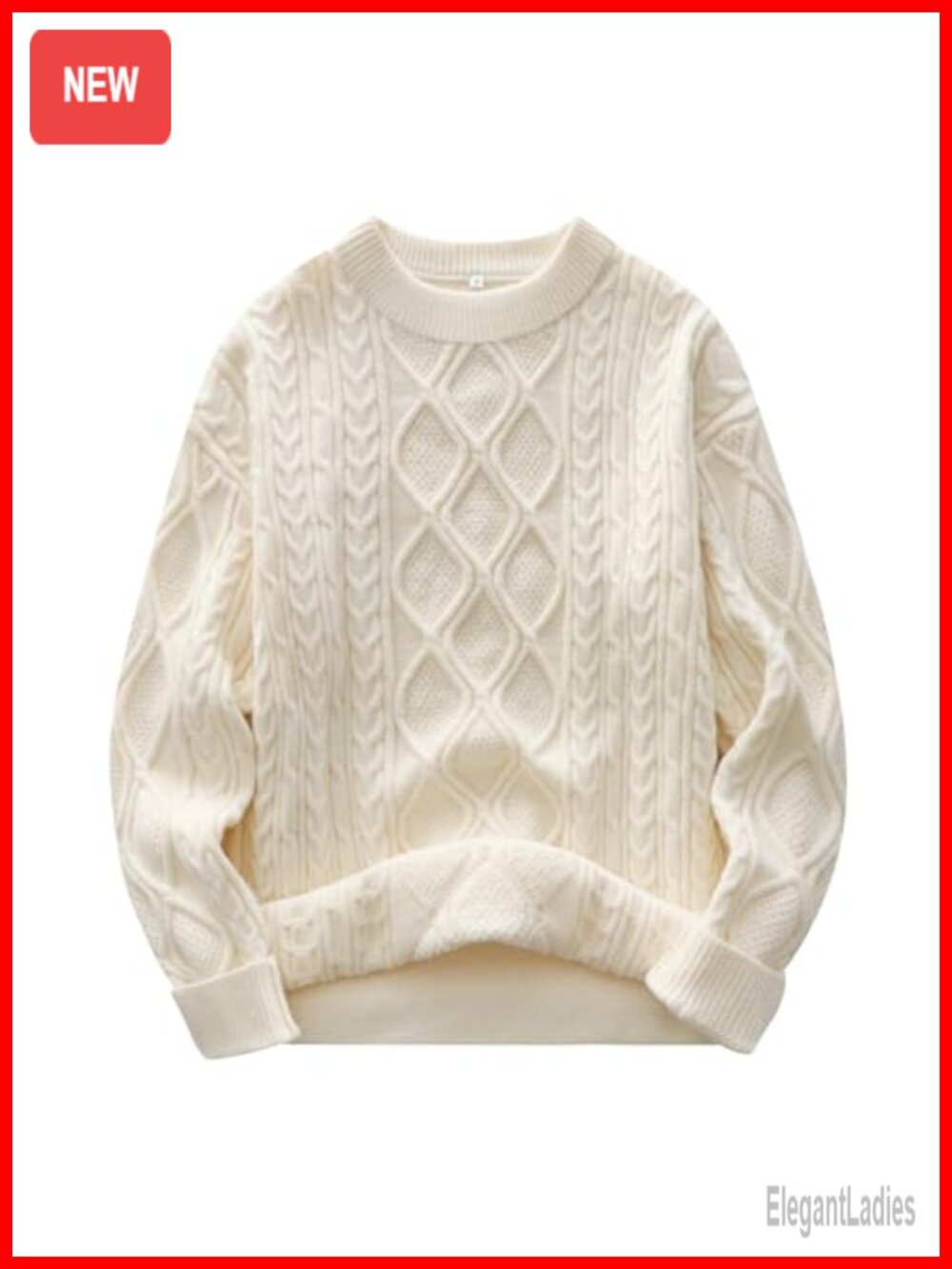 Cable Knit Oversized Fuzzy Cotton Blend Pullover Sweater Crew Neck